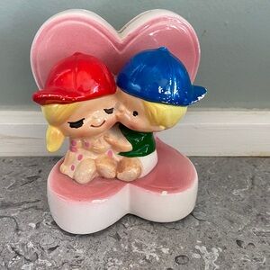 Cute Ceramic piggy bank Couple Figurine with Heart